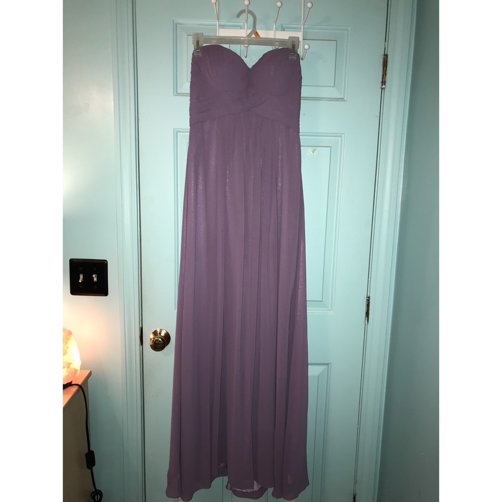 dark lilac strapless prom dress